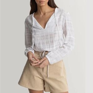 Rhythm Kiara 100% Cotton Long Sleeve White Textured V-Neck Blouse